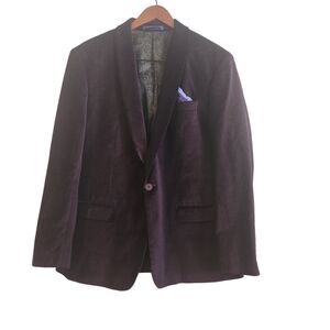 Tallia Mens Blazer Jacket Maroon‎ Size Large Regular Double Vent Single Breasted